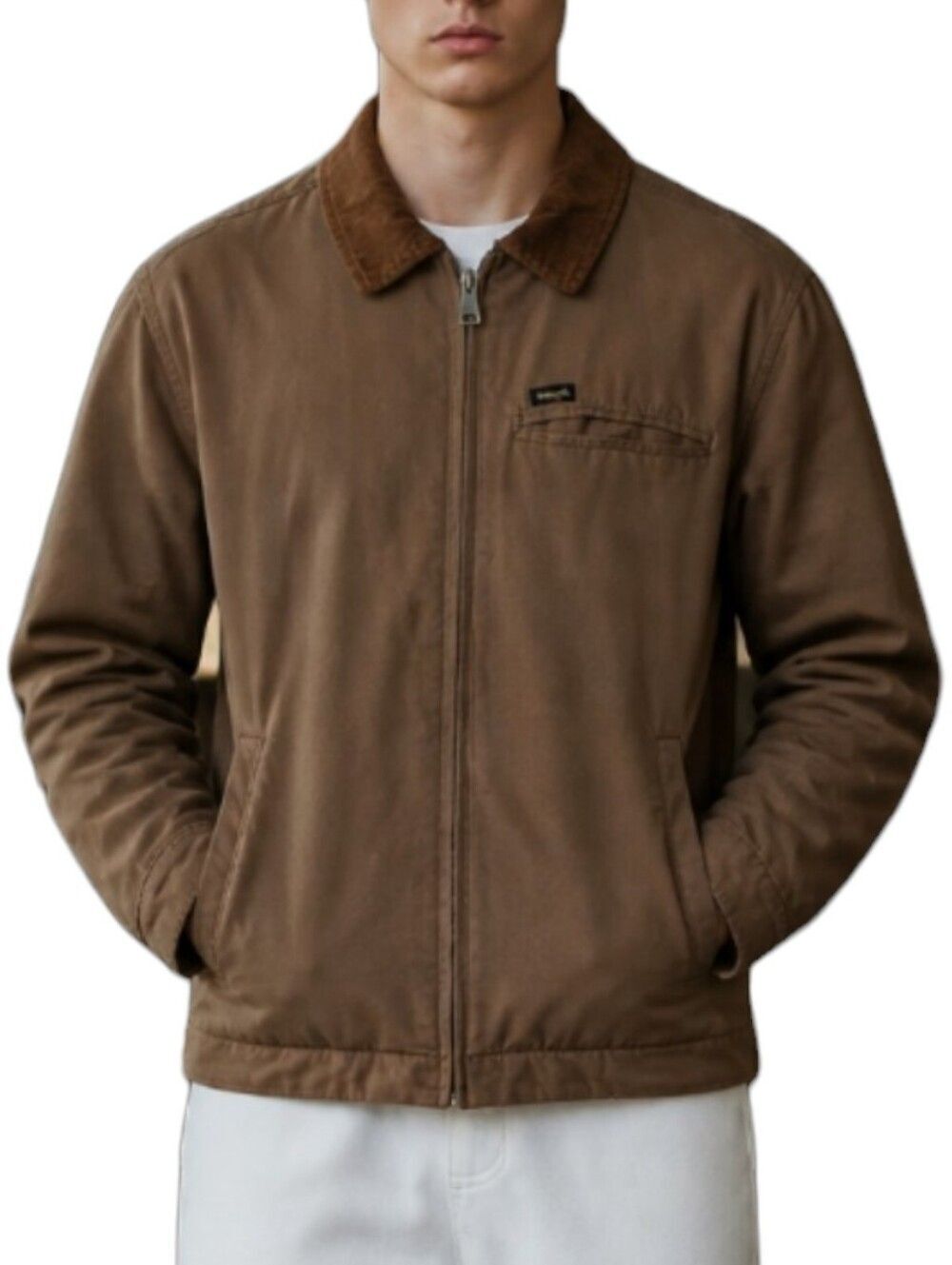 Wrangler Brown Canvas Quilted Lined Workwear Jacket Corduroy Collar Men's Size M